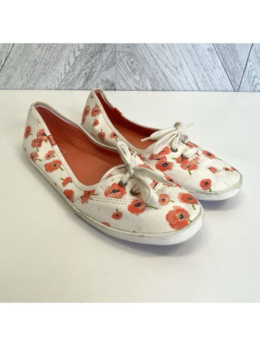 Keds Champion Seasonal Floral Canvas Sneakers White Orange Poppy Womens 7.5